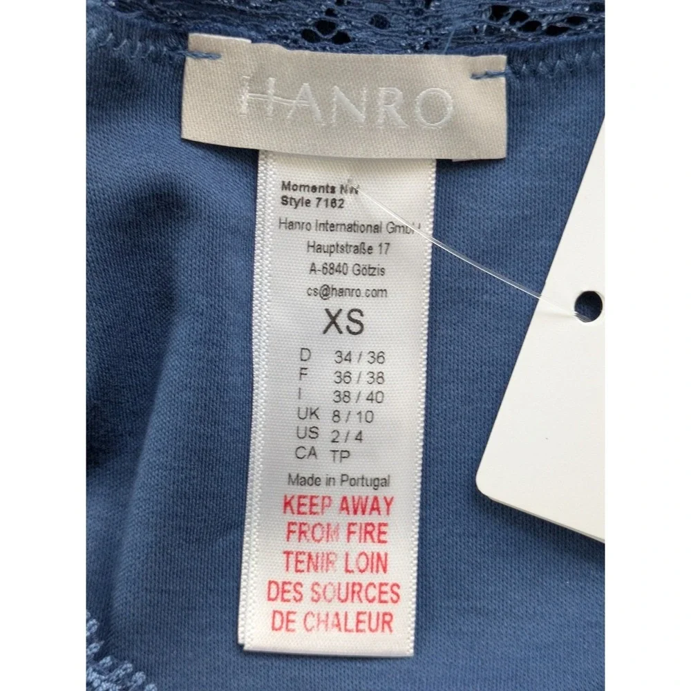 Hanro 77162 Moments Lace Trim Cotton Nightgown Cotton Size XS True Navy NWT $195 - Picture 5 of 7